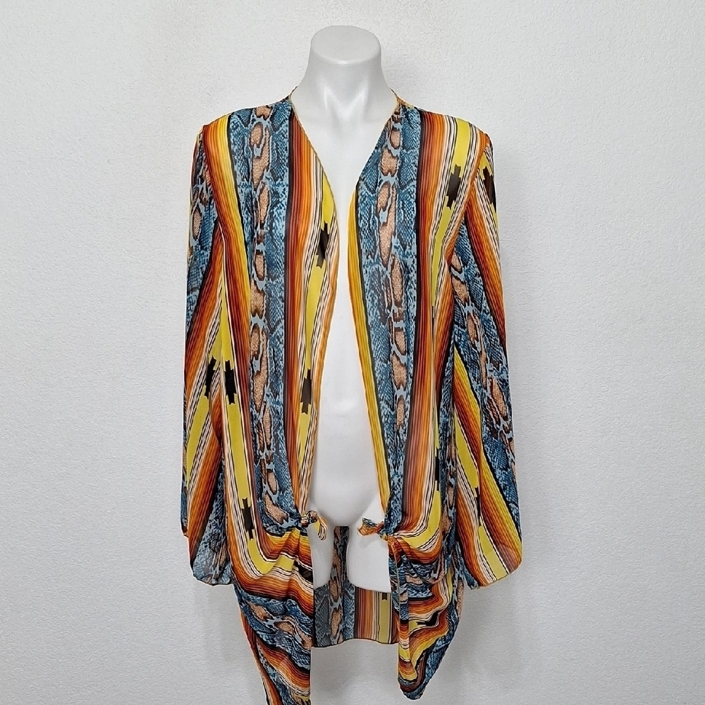 L&B Lucky & Blessed Colorful Open Front Southwestern Kimono Cardigan Size 2X